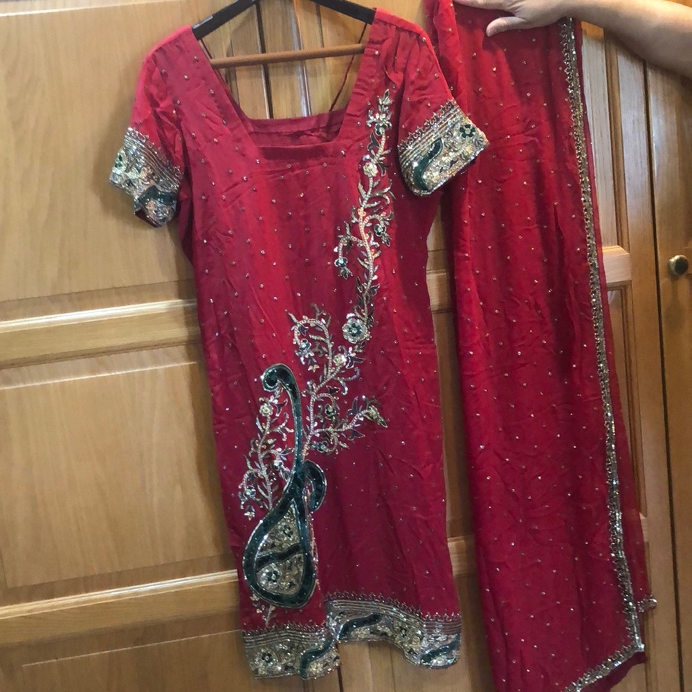 EUC Red Heavy Work Indian Wedding Salwar Kameez
